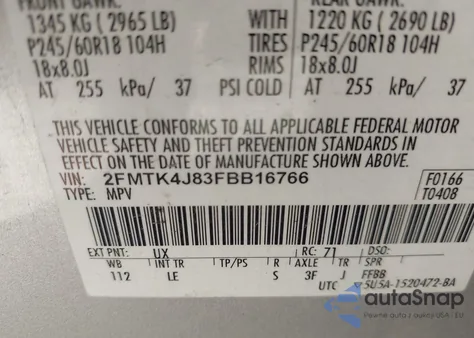 2015 Ford Edge Sel из США, поврежденный, VIN 2FMTK4J83FBB16766